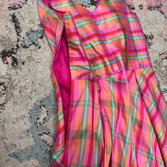 Coldwater Creek Vintage Pink Plaid Silk 60’s Style Sleeveless Dress Size 8 - Picture 4 of 8